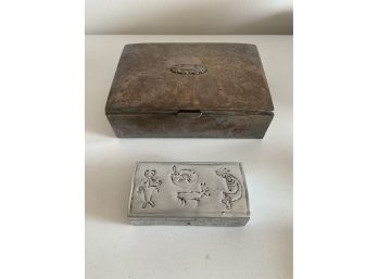 Silver Plate Box With Monogram Crest & Silver Totem Box