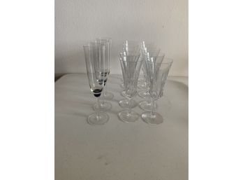 10 Vintage Champagne Flutes (signed 'Val')& 3 Unsigned Champagne Flutes Of A Different Style
