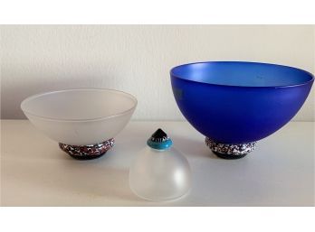 Trio Of Art Glass Pieces Handmade In England-Signed