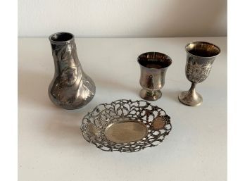 Louis Comfort  Collection Tiffany & Co Sterling Silver Vase /(2) Metal Goblets & Dish