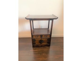 Dark Wood Asian Side Table With Storage