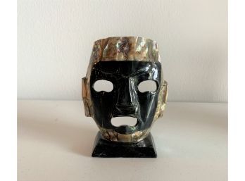 Mayan Aztec Mexican Death Burial Mask Sculpture (Abalone Inlay)