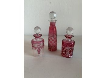 Trio Of Vintage Art Glass Bottles-One Is Signed 'Val St. Lambert'