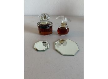 Vintage Chloe And Vintage Le Dix Balenciaga Perfume With Mirror Display Plates