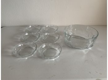 Arcoroc Of France Glass Salad Bowl With 6 Individual Plates-
