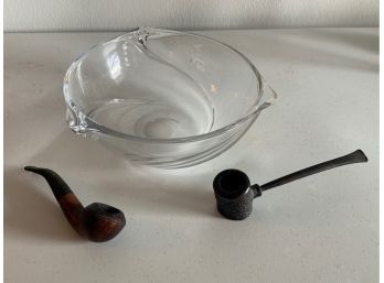 Val St. Lambert  Crystal Bowl & (2) Antique Pipes