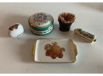 Assortment Of Bone China Boxes, Tray, And Sterling Silver From Mexico