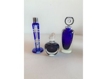 Pair Of CORREIA ART GLASS Limited Edition Perfume Bottles & 1 Cut Glass Perfume Bottle