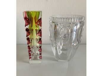 (2) Cut Glass Vases- No Signature