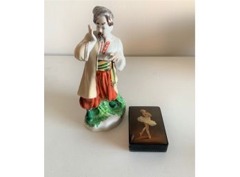 Russian Figurine And Lacquer Ballerina Trinket Box
