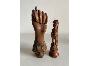 Fist And Head Wooden Sculpture & Traveling Man Wooden Sculpture