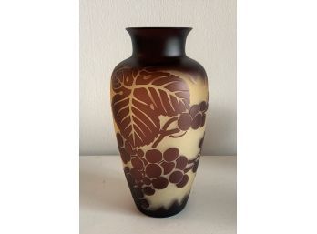 Beige & Brown Cameo  Art Glass Vase- Not Signed