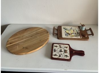 Concave Cutting Board, Vintage Cheese Board, & Vintage Trivet