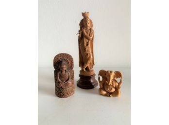 Trio Of Carved Sculptures From India
