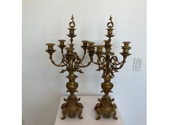 A Pair Of Heavy Brass Vintage  Baroque Brevettato Candelabra With Snuffers (Made In Italy)