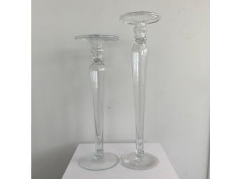 A Pair Of Glass Candle Pedestals
