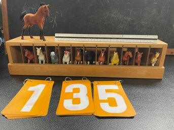 Lot Of 12 Small Toy Horses In Wood Stable