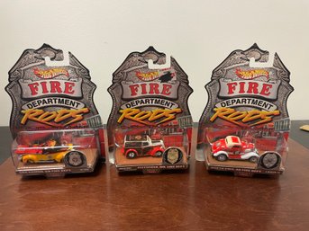 Lot Of 3 Hot Wheels FIRE DEAPARTMENT RODS On Cards