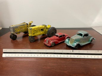 Vintage HUBLEY Cars And Tractor Lot Of 4pcs