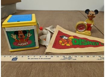 Disney Lot - Mickey Alarm Clock, Jack (Mickey) In The Box, Pennant Bag