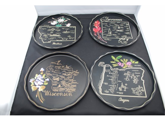 Nashco Handpainted Metal State Cocktail Trays