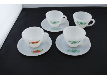 FireKing Floral Tea Cups And Saucers