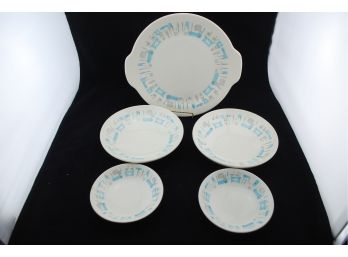 MCM Blue Heaven Oven Ware Cake Plate And Dishes