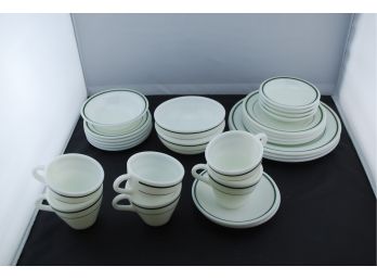 Pyrex Tableware And FireKing 350 Dishes With Army Green Stripe