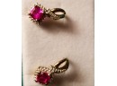 Cushion Cut Ruby & Diamond Earrings 14kt Gold Overlay Gemstone