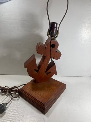 Working Pull Chain Anchor Wood Table Top Lamp