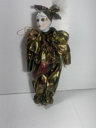 R.O.C Jester Harlequin Porcelain And Stuffed Doll