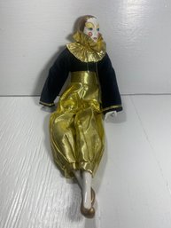 Silvestri Mime Golden And Black Porcelain & Stuffed Doll