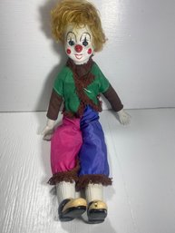 1980's Circus Clown Wind Up Porcelain Doll Needs Repair