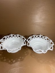 Set Of 2 Decorative White Bowls Milk Glass (?)