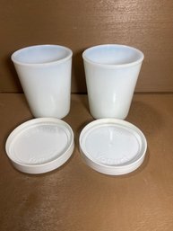Set Of 2 Milk Glass Salton Yogurt Cups With Lids