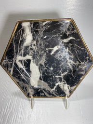 8' Marbled And Golden Hexagon Plate Made In Italy