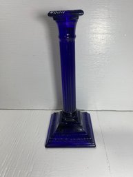 Dalzell Smithsonian Institution Blue Glass Pillar Taper Candle Holder