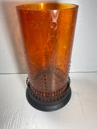 Brown And Orange Glass Candle Holder