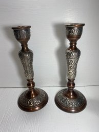Set Of 2 Solid Taper Candle Holders Brass (?) Made In India