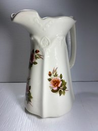 Large Cream Colored Rose Floral Pitcher