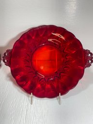 Ruby Red Glass Decorative Platter Plate