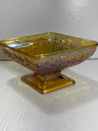 Orange/ Amber Colored Glass Diamond Candy Bowl Dish