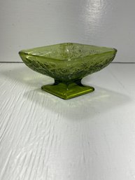 Green Colored Glass Diamond Candy Dish Bowl