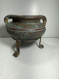 Clay Handled Decorative Tribal Bowl Jar With Stand
