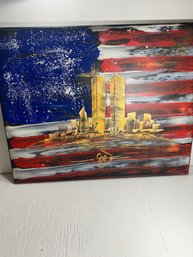 16x20' Painted Canvas American Flag Twin Towers