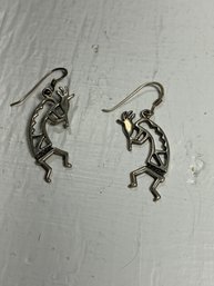 .925 Tribal Style Kokopelli Silver Dangle Earrings