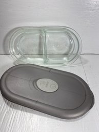 Pyrex Glass Divided Dish With Lid