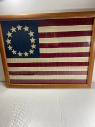 Vintage 13 Star Colony American Flag In Frame ( Hand Sewn?)