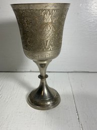 Silver Plate Etched Wine Glass