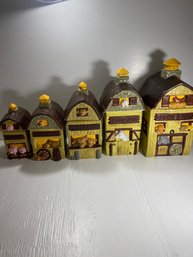 Set Of 5 Ceramic Barn Animals Canister Set Sugar, Coffee, And More